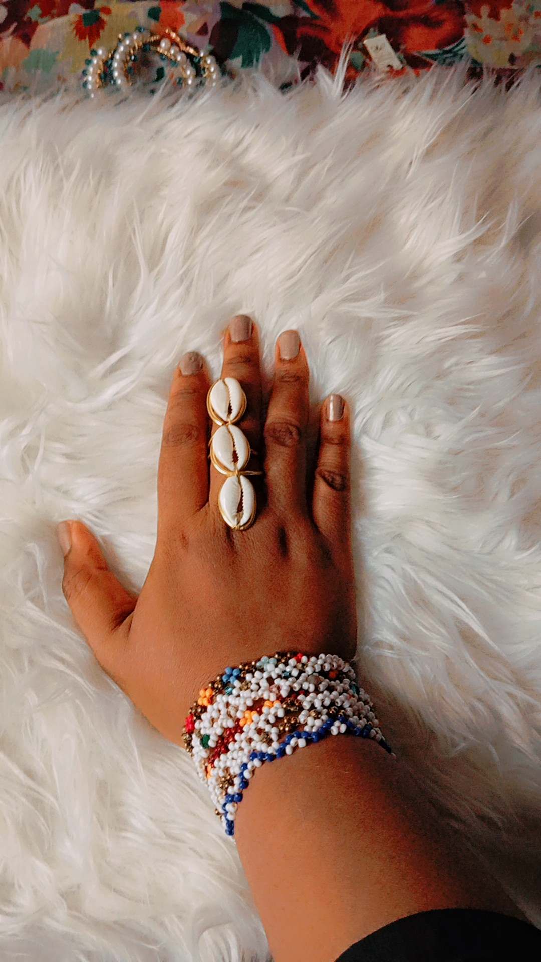 bracelet et bague cauris